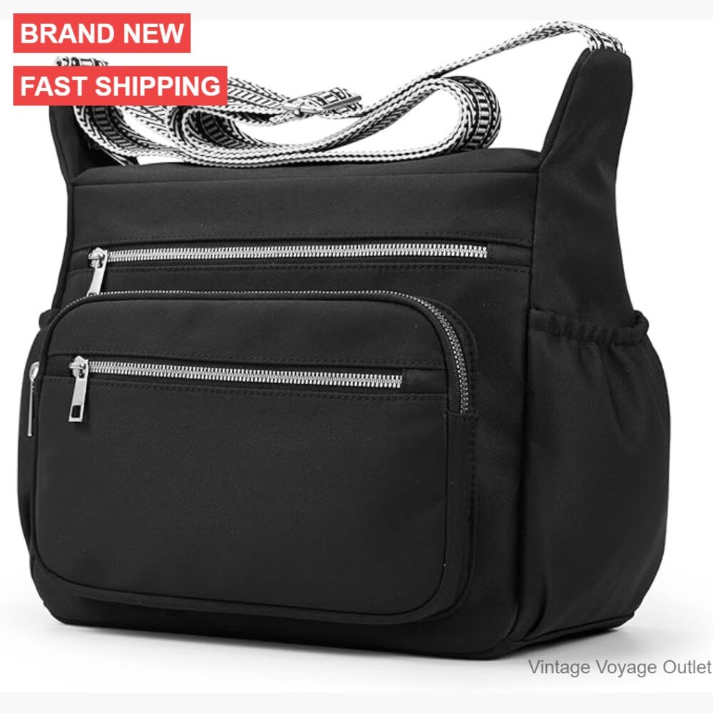 Large Nylon Tote Crossbody Bag With Multiple Pockets For Work Travel